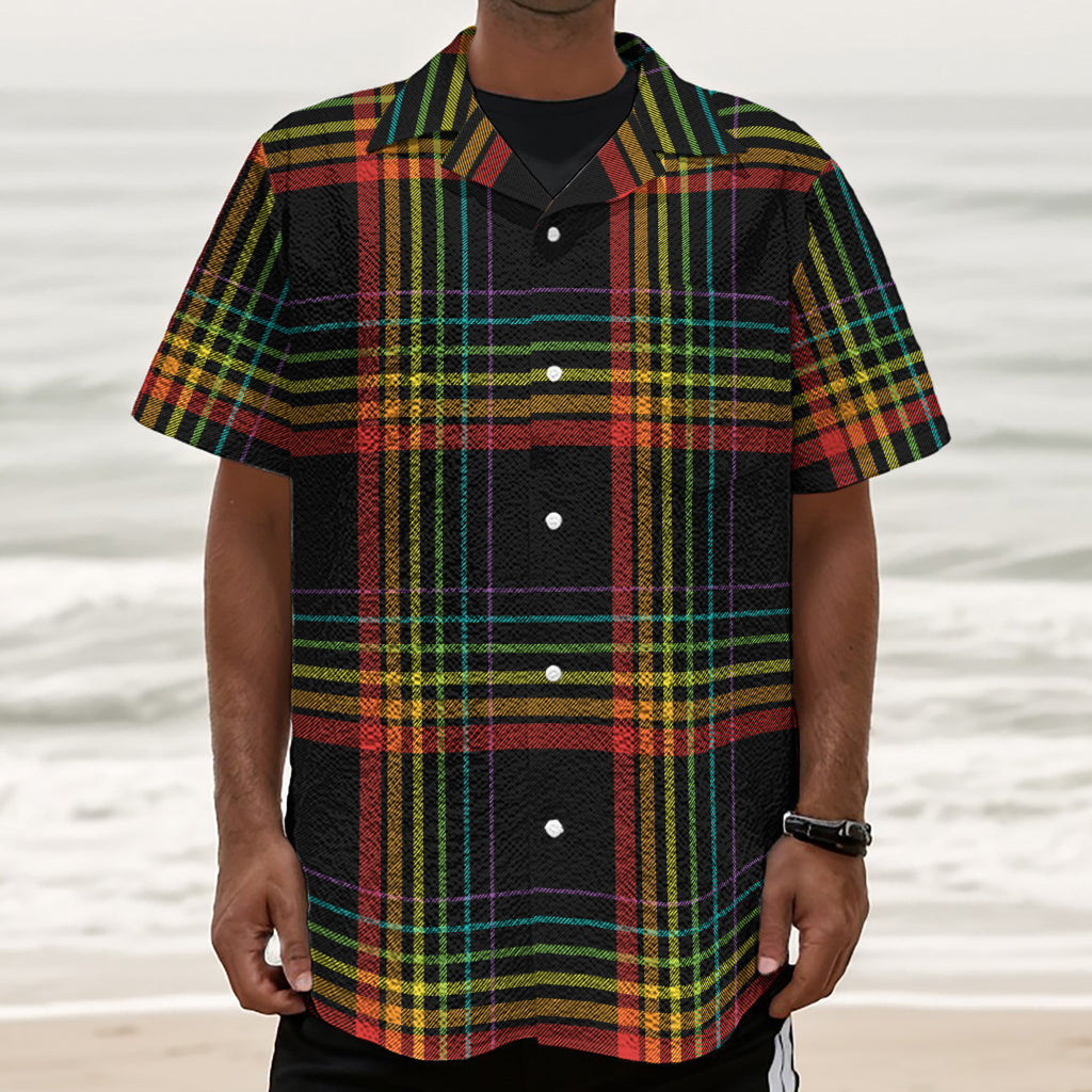 Rainbow Tartan Pattern Print Textured Short Sleeve Shirt