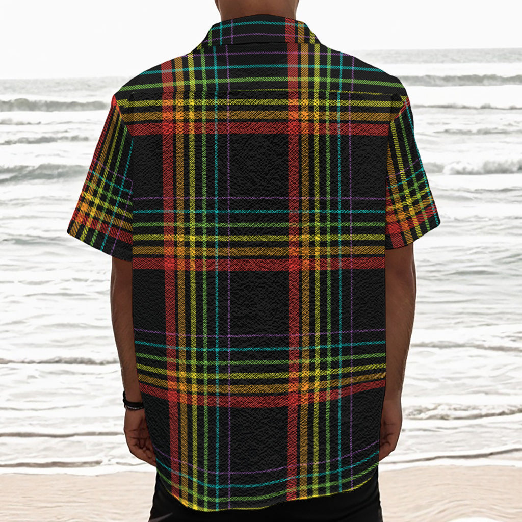 Rainbow Tartan Pattern Print Textured Short Sleeve Shirt