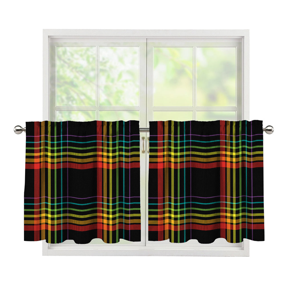 Rainbow Tartan Pattern Print Tier Curtains