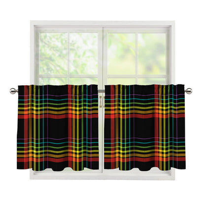 Rainbow Tartan Pattern Print Tier Curtains
