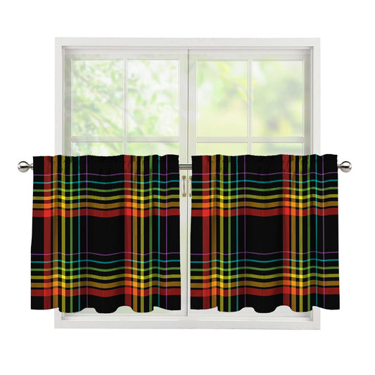 Rainbow Tartan Pattern Print Tier Curtains