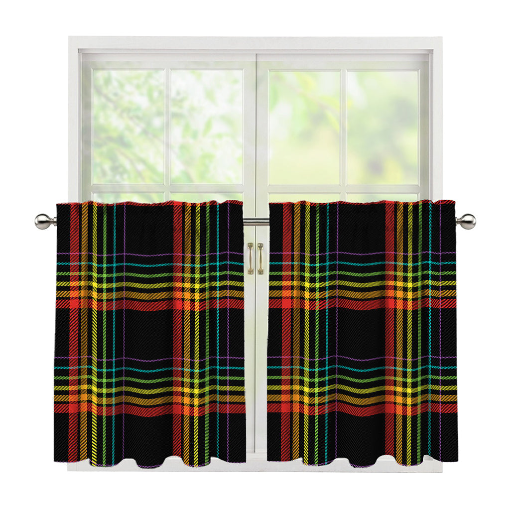 Rainbow Tartan Pattern Print Tier Curtains