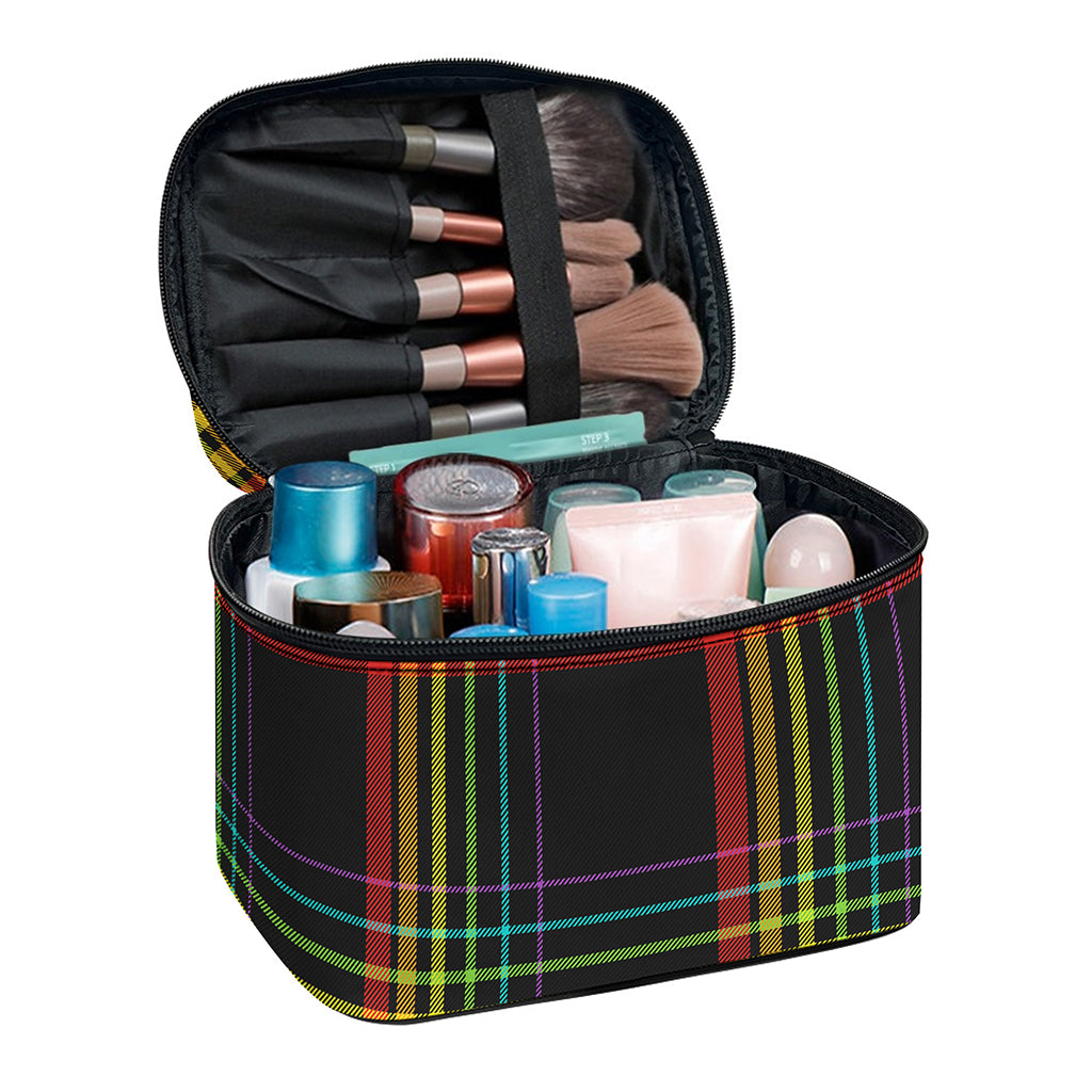 Rainbow Tartan Pattern Print Travel Makeup Bag