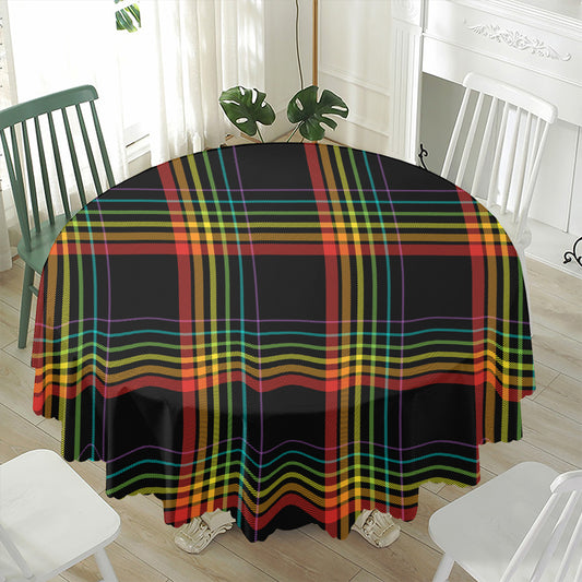 Rainbow Tartan Pattern Print Waterproof Round Tablecloth