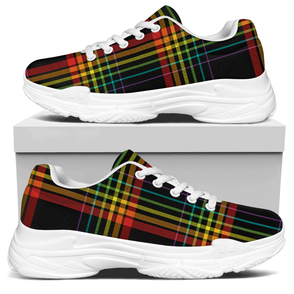 Rainbow Tartan Pattern Print White Chunky Shoes