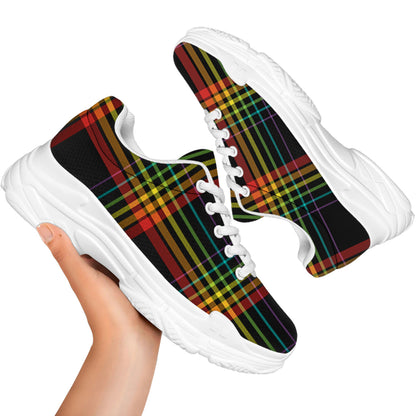 Rainbow Tartan Pattern Print White Chunky Shoes