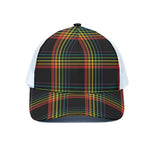 Rainbow Tartan Pattern Print White Mesh Trucker Cap