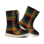Rainbow Tartan Pattern Print Winter Boots