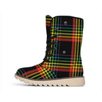 Rainbow Tartan Pattern Print Winter Boots