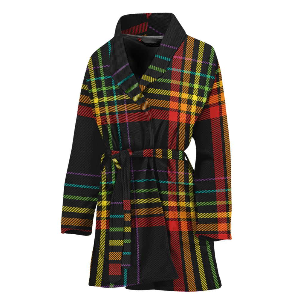 Rainbow Tartan Pattern Print Women's Bathrobe