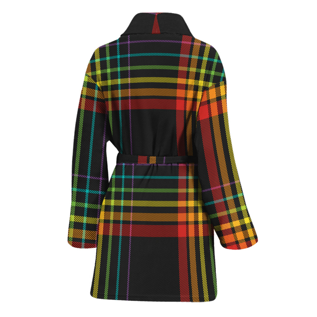 Rainbow Tartan Pattern Print Women's Bathrobe