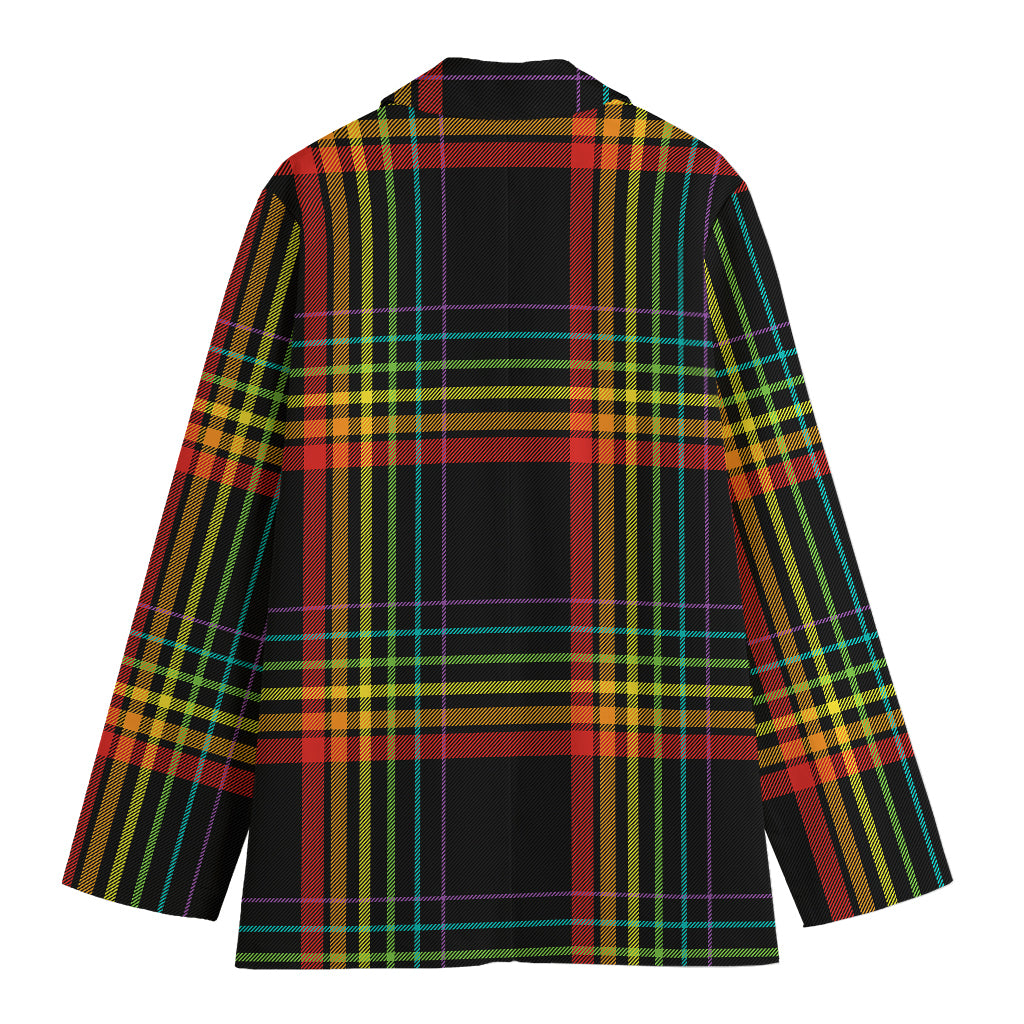 Rainbow Tartan Pattern Print Women's Blazer