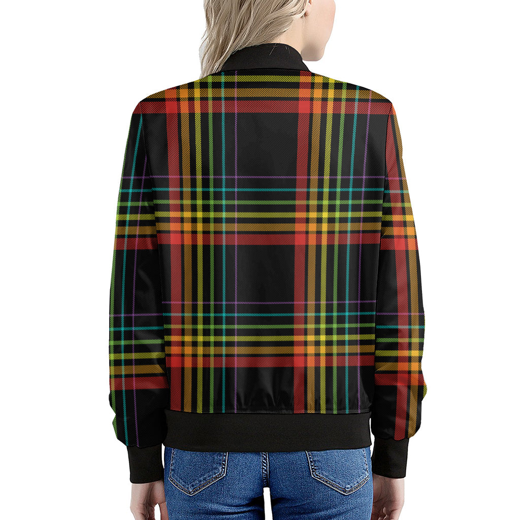 Rainbow Tartan Pattern Print Women's Bomber Jacket