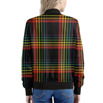 Rainbow Tartan Pattern Print Women's Bomber Jacket