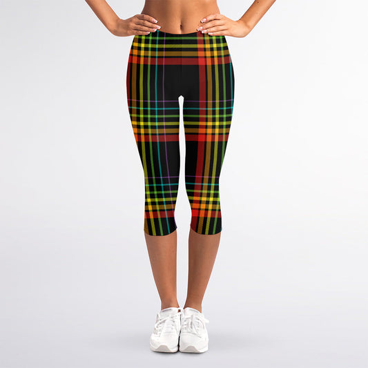 Rainbow Tartan Pattern Print Women's Capri Leggings