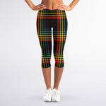 Rainbow Tartan Pattern Print Women's Capri Leggings
