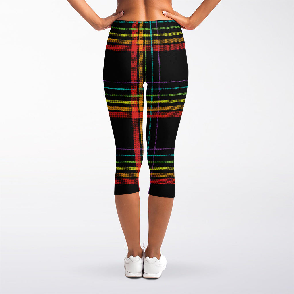 Rainbow Tartan Pattern Print Women's Capri Leggings