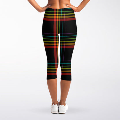 Rainbow Tartan Pattern Print Women's Capri Leggings