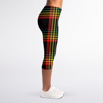 Rainbow Tartan Pattern Print Women's Capri Leggings