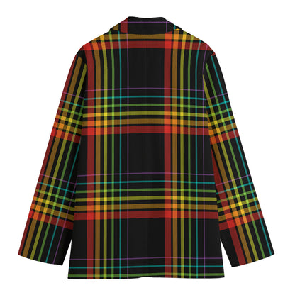 Rainbow Tartan Pattern Print Women's Cotton Blazer