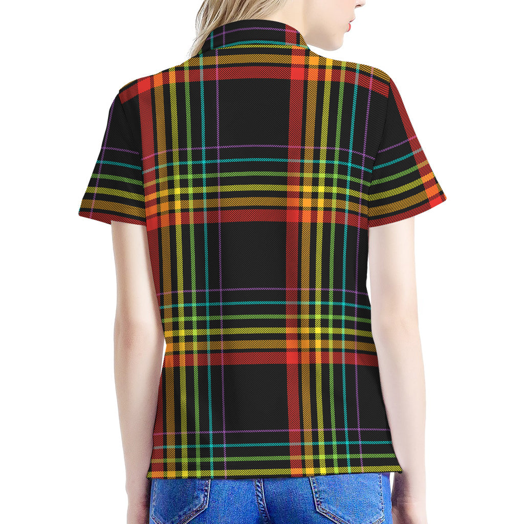 Rainbow Tartan Pattern Print Women's Polo Shirt
