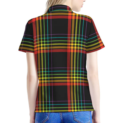 Rainbow Tartan Pattern Print Women's Polo Shirt