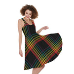 Rainbow Tartan Pattern Print Women's Sleeveless Dress