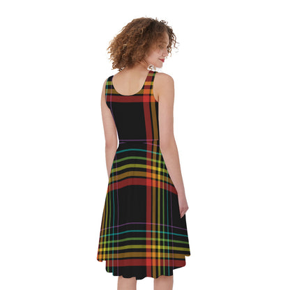 Rainbow Tartan Pattern Print Women's Sleeveless Dress
