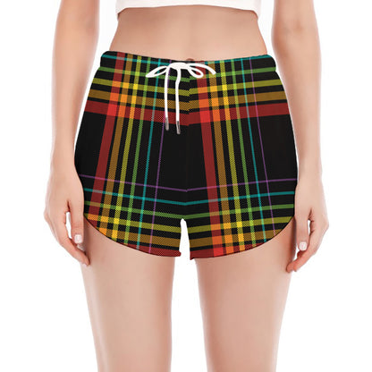 Rainbow Tartan Pattern Print Women's Split Running Shorts