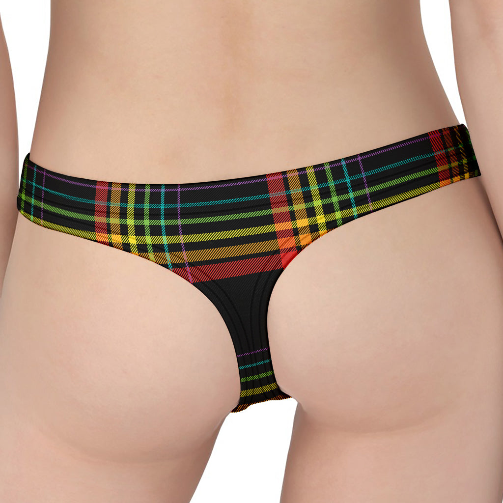 Rainbow Tartan Pattern Print Women's Thong