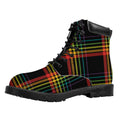Rainbow Tartan Pattern Print Padded Collar Lace Up Boots