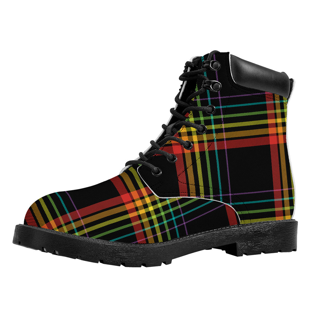 Rainbow Tartan Pattern Print Work Boots