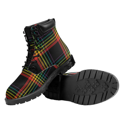 Rainbow Tartan Pattern Print Work Boots