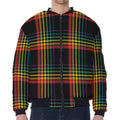 Rainbow Tartan Pattern Print Zip Sleeve Bomber Jacket