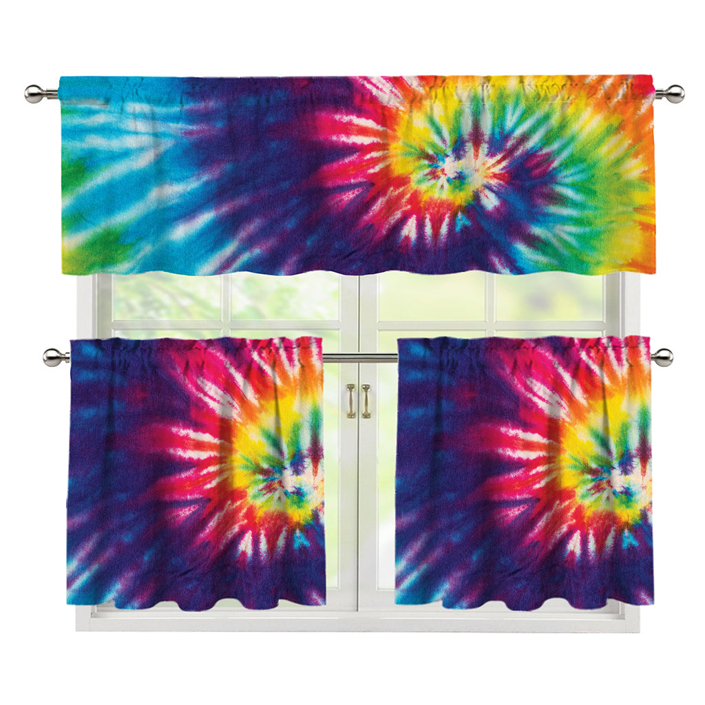 Rainbow Tie Dye Print 3 Piece Kitchen Curtains