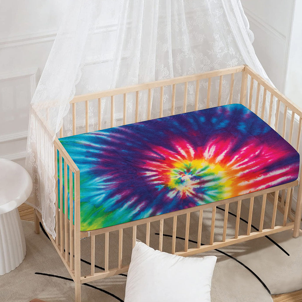 Rainbow Tie Dye Print Baby Crib Sheet