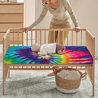 Rainbow Tie Dye Print Baby Crib Sheet