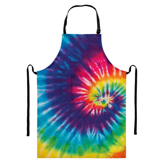 Rainbow Tie Dye Print Bib Apron With Pocket