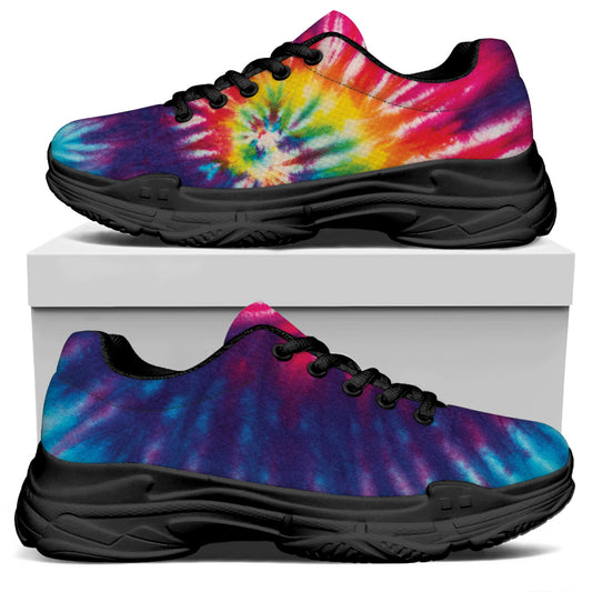 Rainbow Tie Dye Print Black Chunky Shoes