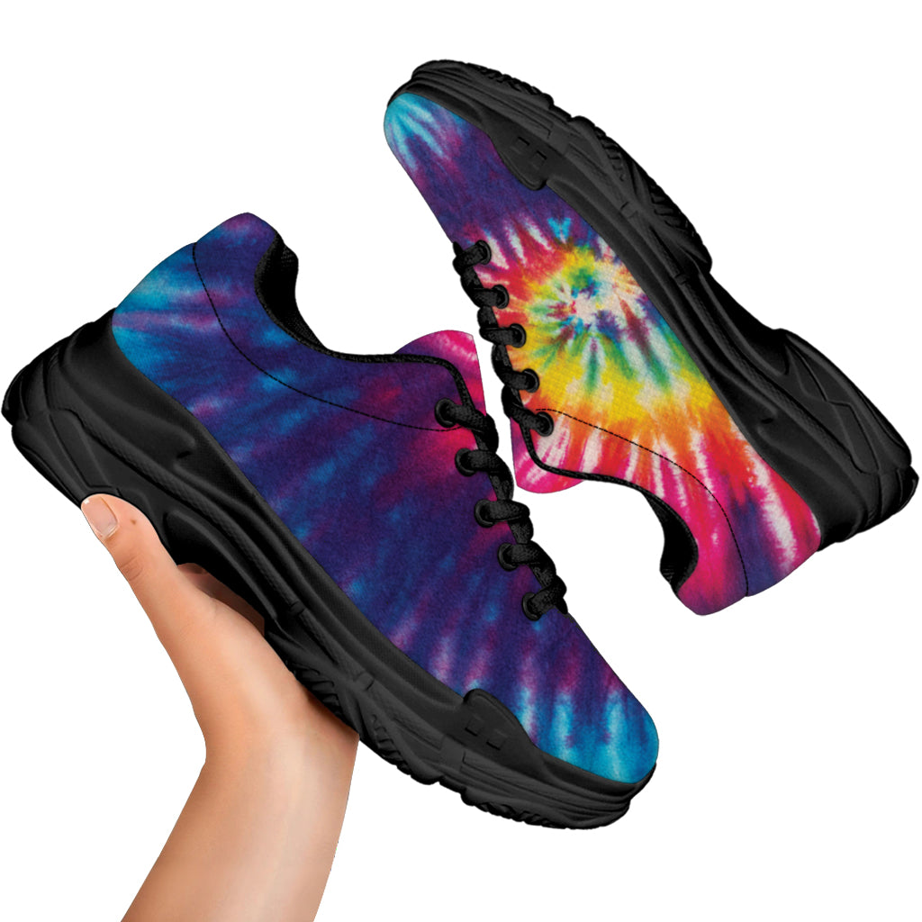 Rainbow Tie Dye Print Black Chunky Shoes