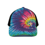 Rainbow Tie Dye Print Black Mesh Trucker Cap