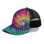 Rainbow Tie Dye Print Black Mesh Trucker Cap