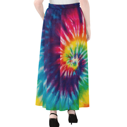 Rainbow Tie Dye Print Chiffon Maxi Skirt