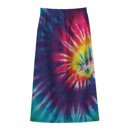 Rainbow Tie Dye Print Cotton Front Slit Maxi Skirt