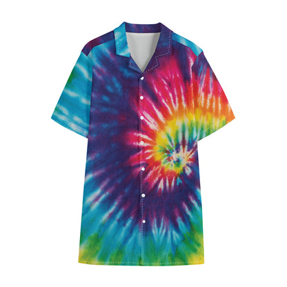 Rainbow Tie Dye Print Cotton Hawaiian Shirt