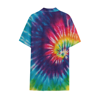 Rainbow Tie Dye Print Cotton Hawaiian Shirt