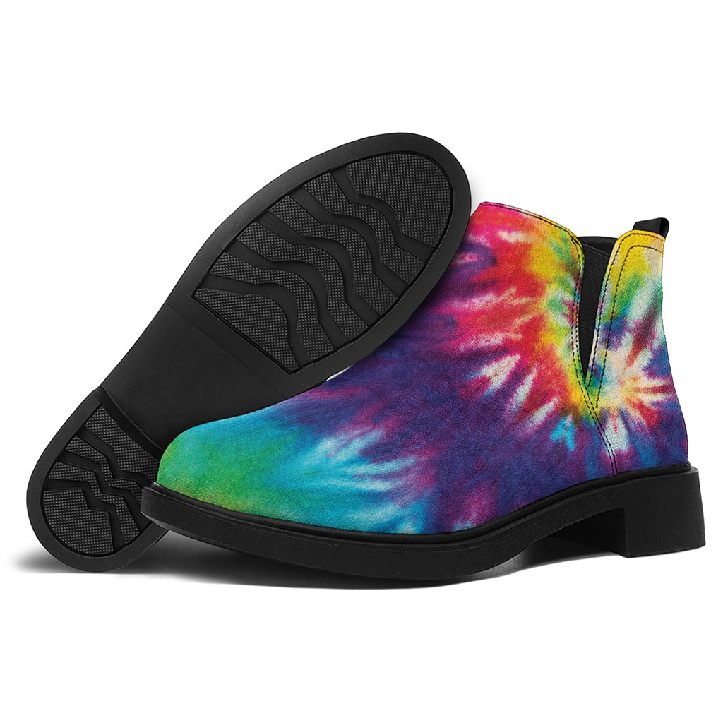 Rainbow Tie Dye Print Flat Ankle Boots