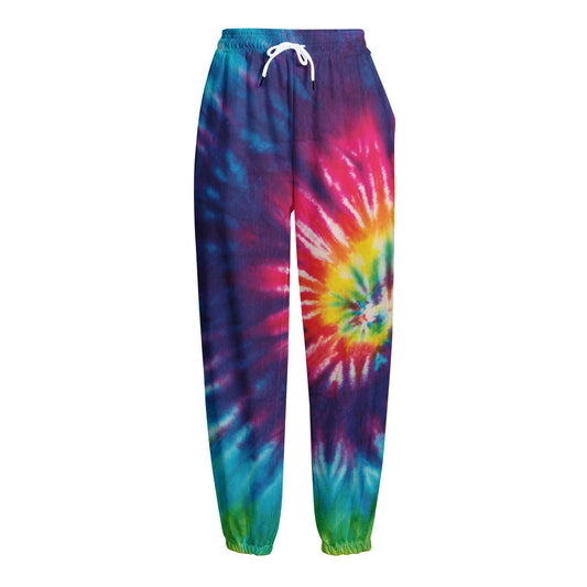 Rainbow Tie Dye Print Fleece Lined Knit Pants