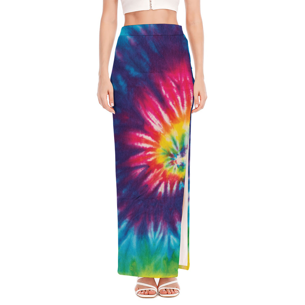 Rainbow Tie Dye Print High Slit Maxi Skirt