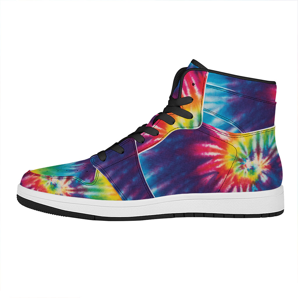 Rainbow Tie Dye Print High Top Leather Sneakers